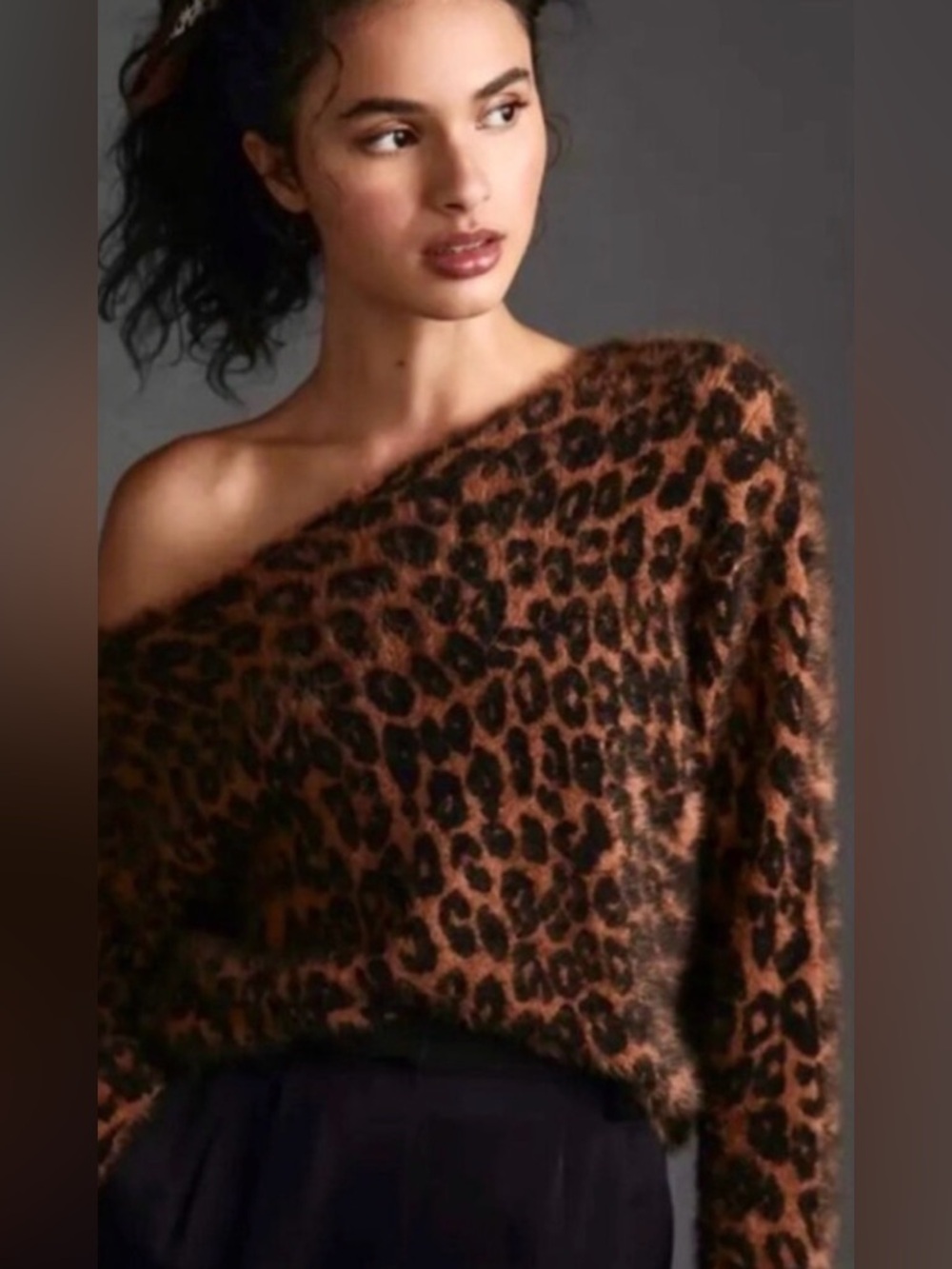 Anthropologie Pilcro Fuzzy Cheetah Off the Shoulder